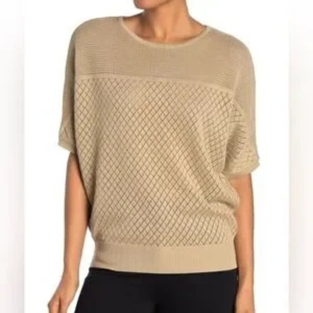 Magaschoni Pointelle Knit Dolman Sleeve Cotton Pullover Sweater Top Size XS